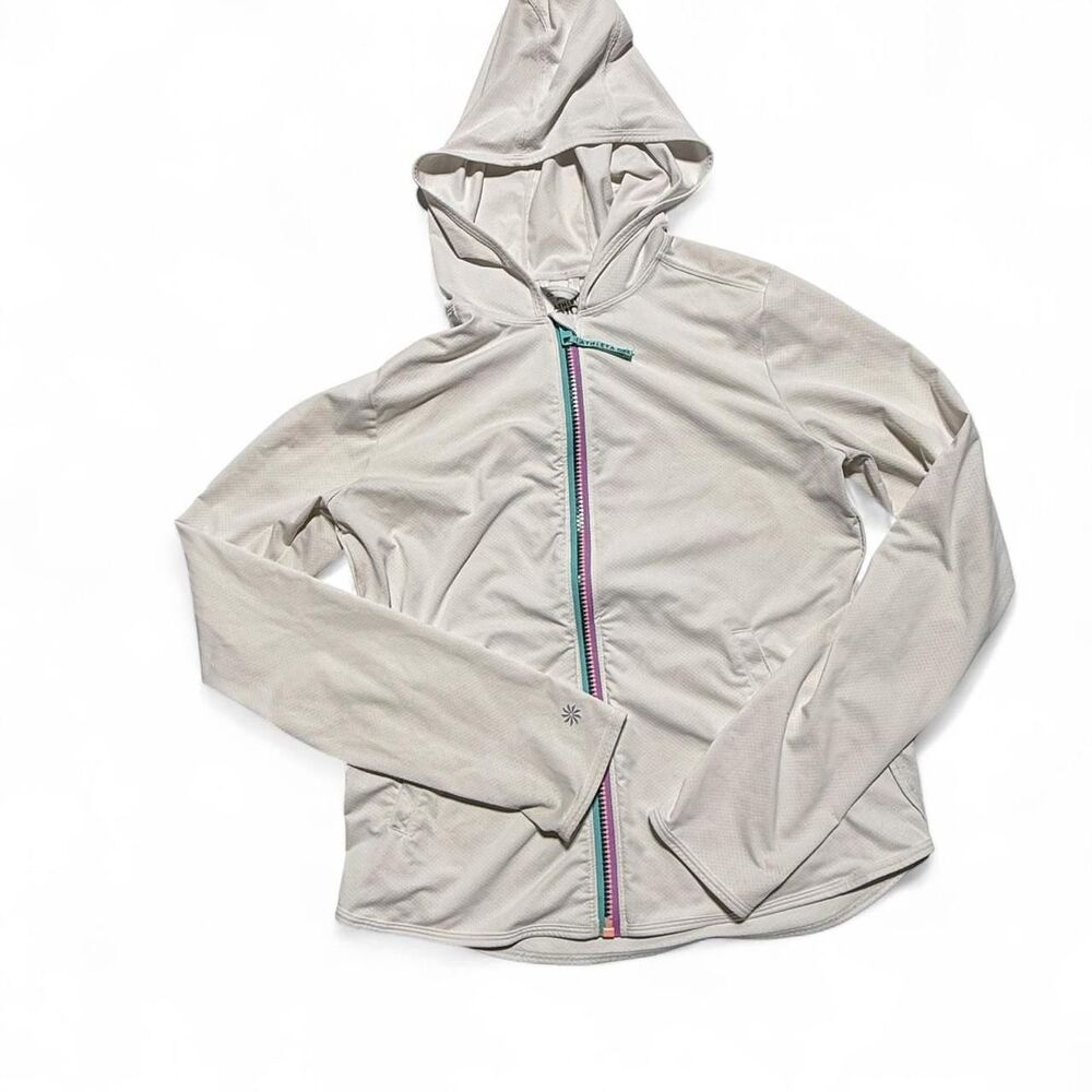 Athleta Girl White Full Zip‎ Hooded Sweatshirt Size L 12